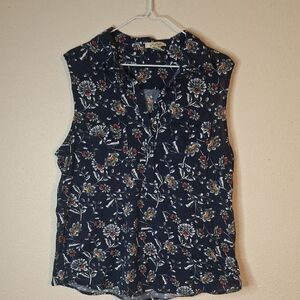 Love Potion Floral Sleeveless Navy Top size XL